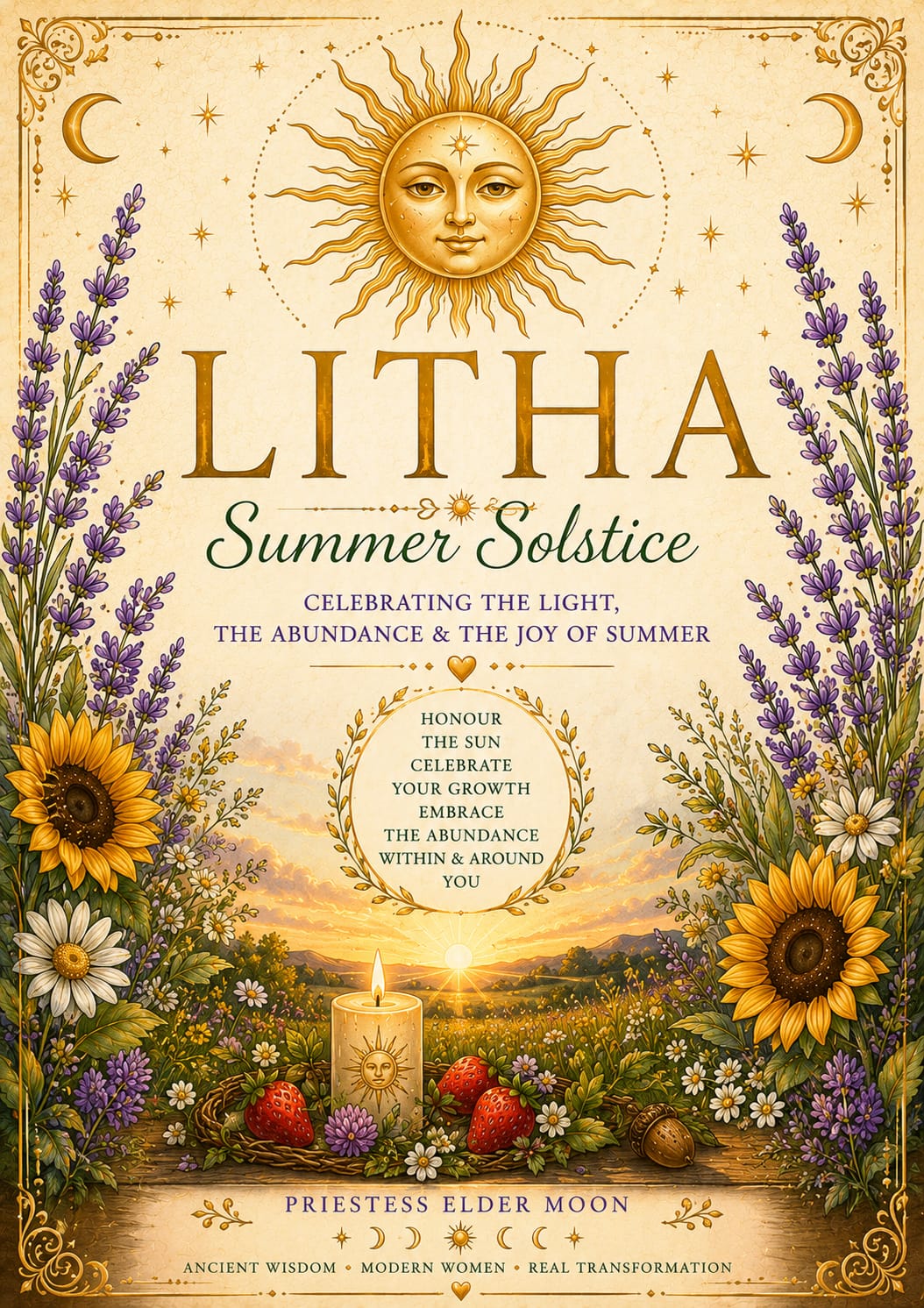 Litha Summer Solstice Digital Workbook printable pagan journal by Priestess Elder Moon with rituals, correspondences and reflection pages.