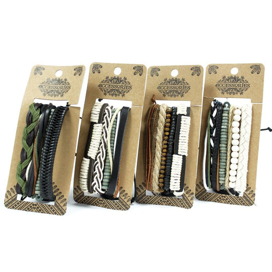 Mens Bracelet Sets - Green and Natural (asst)