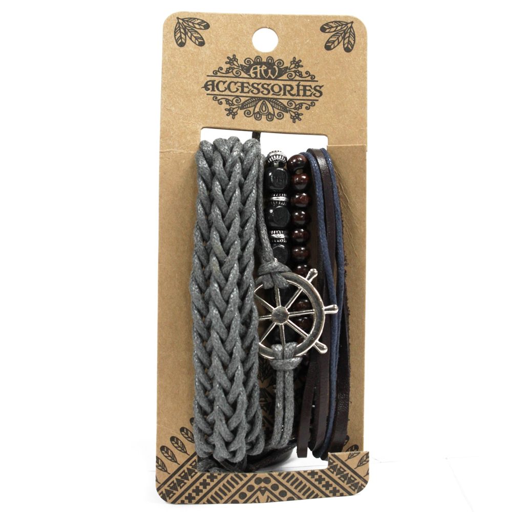 Mens Bracelet Sets - Metal and Leather (asst)