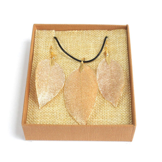 Necklace and Earring Set - Bravery Leaf - Gold