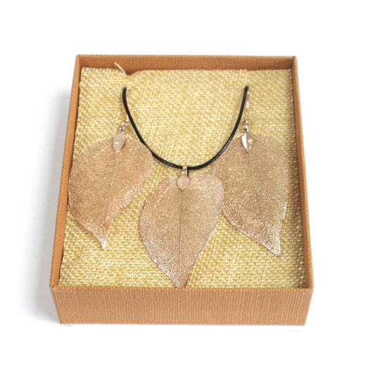 Necklace and Earring Set - Bravery Leaf - Pink Gold