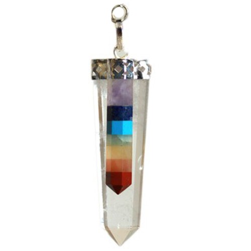Crystal - 7 Chakra Bonded Thin Point Flat Pendant