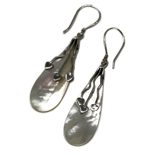 Shell and Silver Earrings - Three Hearts - MOP
