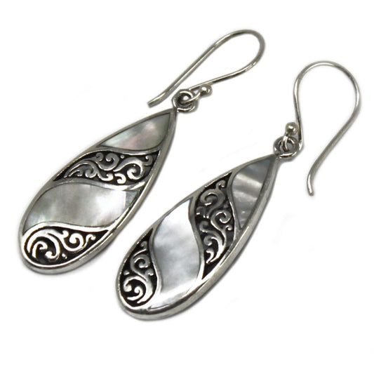 Shell and Silver Earrings - Teardrop- MOP