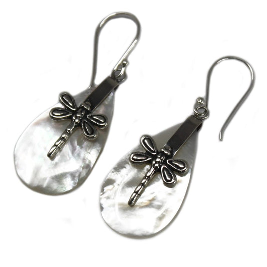 Shell and Silver Earrings - Dragonflies - MOP