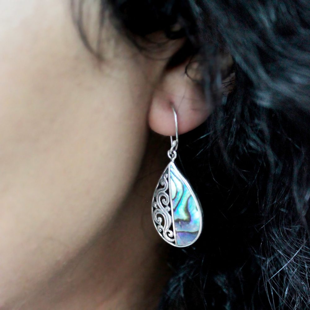 Shell and Silver Earrings - flowers - Abalone
