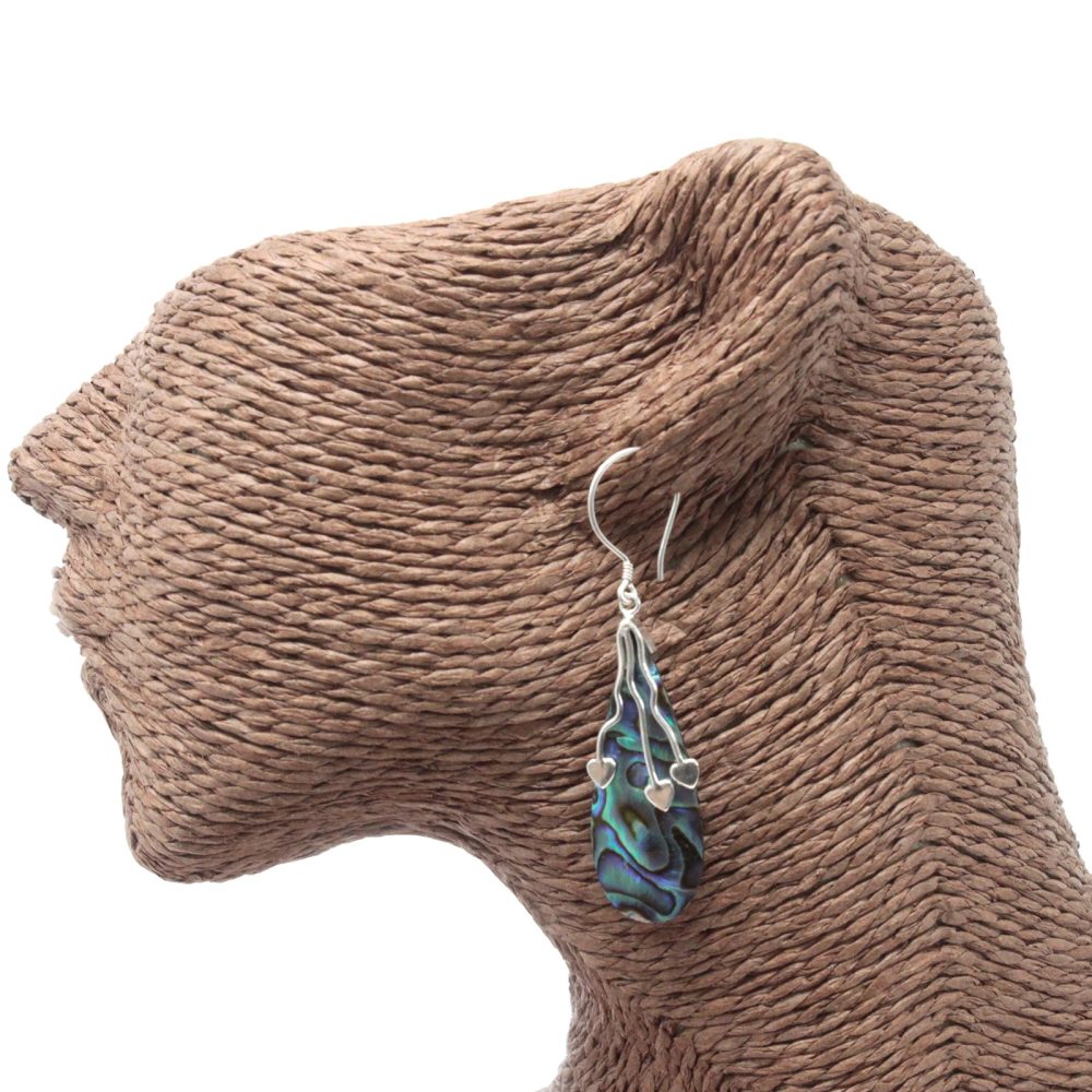 Shell and Silver Earrings - Three Hearts - Abalone