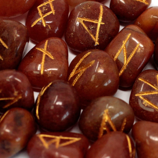 Red Aventurine Runes Stone Set in Pouc