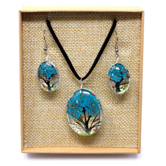 Pressed flowers - Tree of Life set - Teal