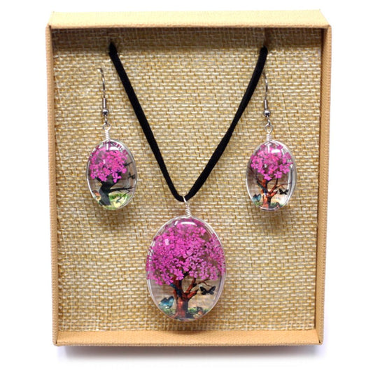Pressed flowers - Tree of Life set - Bright Pink