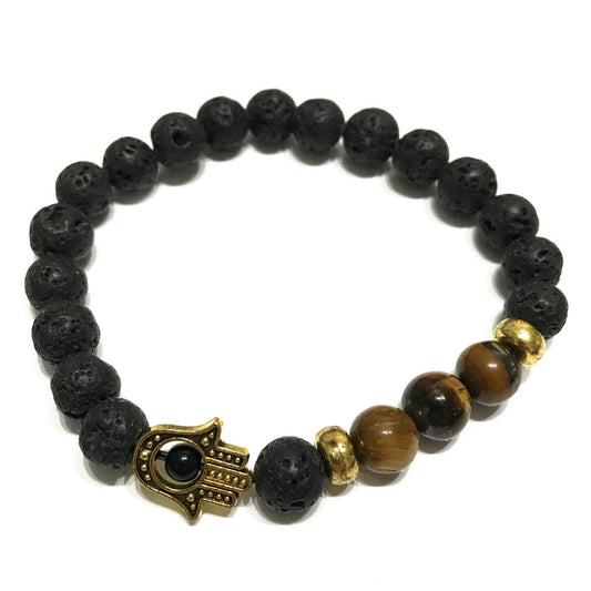 Lava Stone Bracelet - Hamsa Tiger - eye
