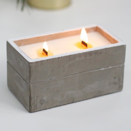 Clove and Dark Sandalwood large concrete candle with wooden wick – deep earthy scented candle