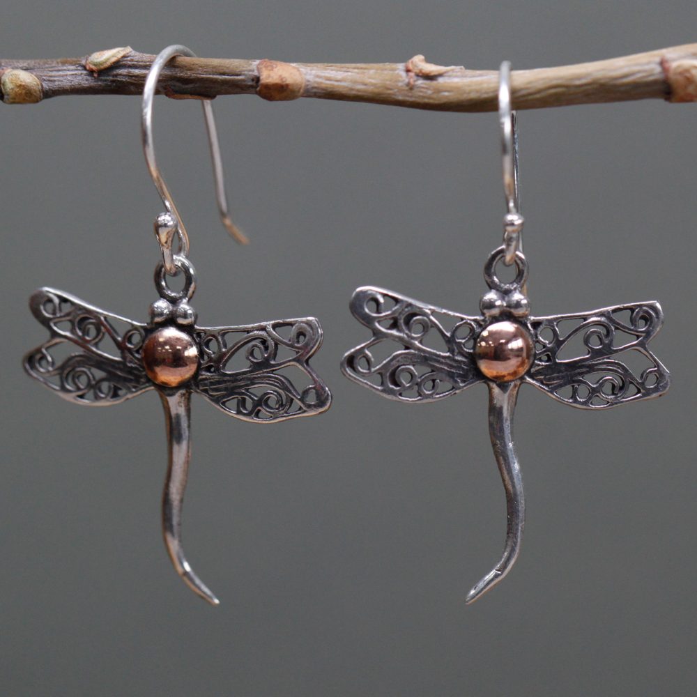 Silver and Gold Earring - Dragonflies