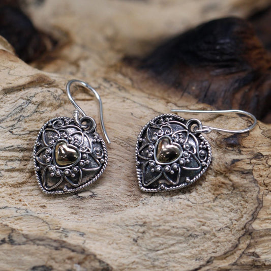 Silver and Gold Earring - Mandala Hearts