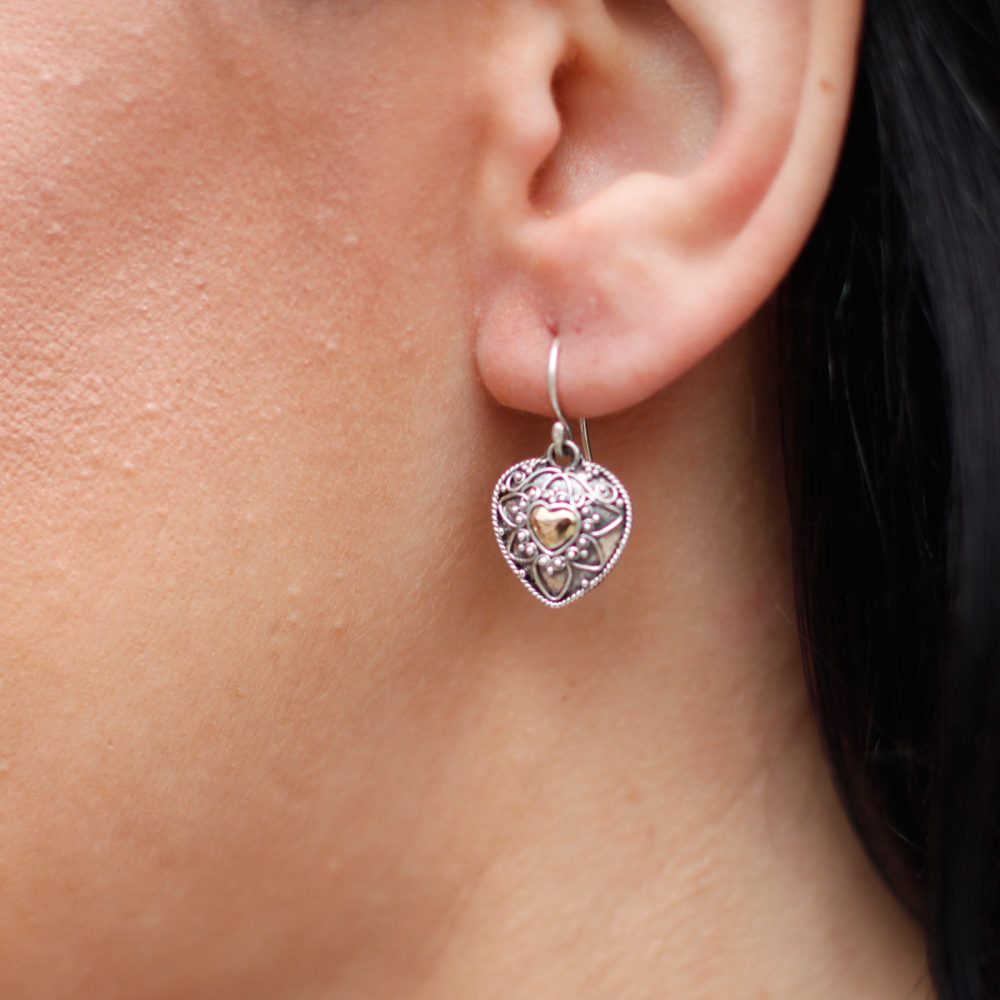 Silver and Gold Earring - Mandala Hearts