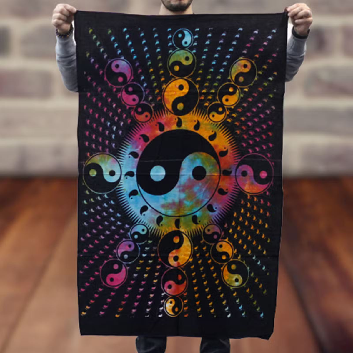 Colourful Yin Yang cotton wall art tapestry with symbolic balance design