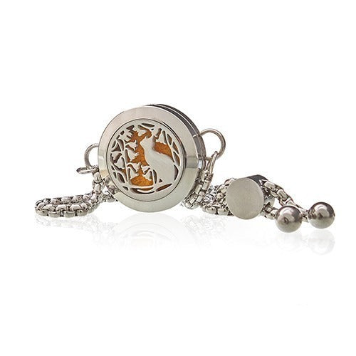 Aromatherapy Jewellery Chain Bracelet - Cat and Flowers - 20mm