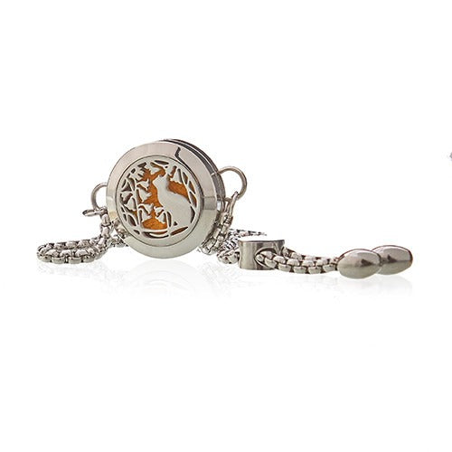 Aromatherapy Jewellery Chain Bracelet - Cat and Flowers - 20mm