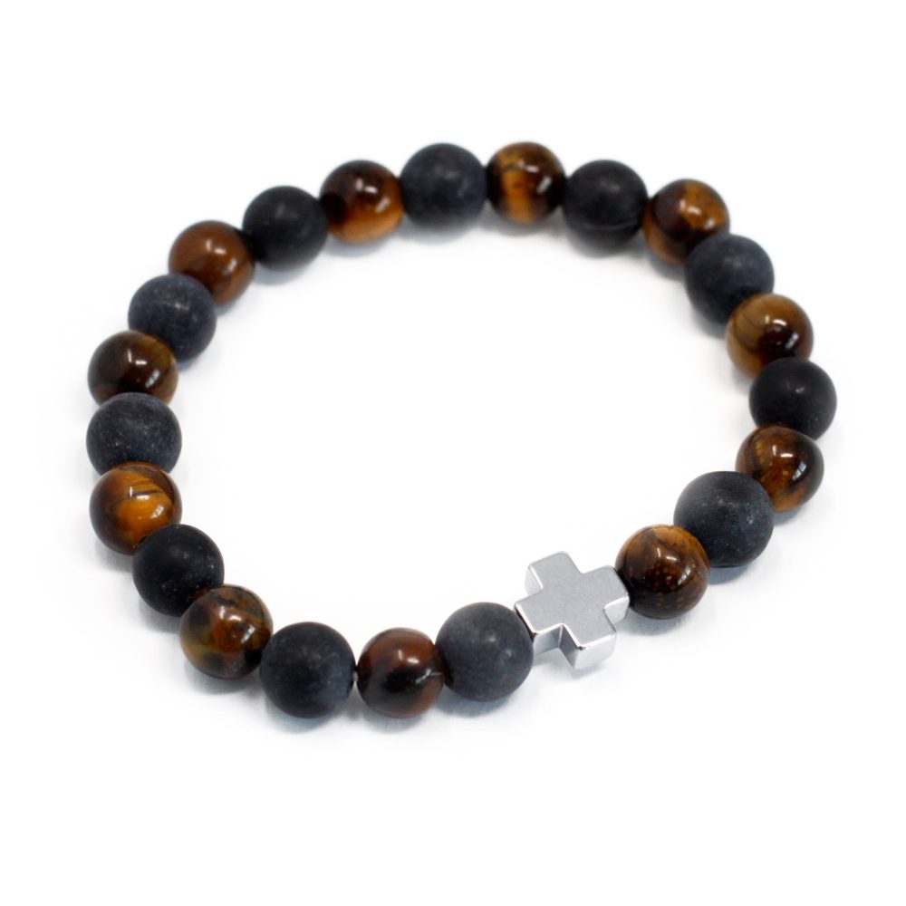 Set of 2 Gemstones Friendship Bracelets - Power - Tiger Eye and Lava Stone