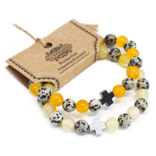 Set of 2 Gemstones Friendship Bracelets - Protection - Dalmatian Jasper and Yellow Agate