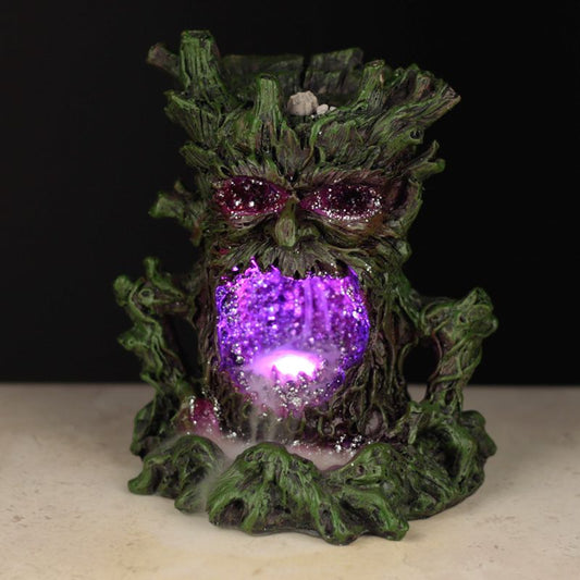 Crystal Green Man LED Backflow Incense Burner approx. 15 cm, hand‑finished resin with LED crystal cave, cascading smoke effect for nature‑inspired gothic décor UK