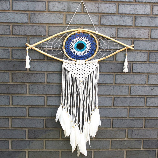 Large Evil Eye Protection Dreamcatcher (Blue/White/Black)