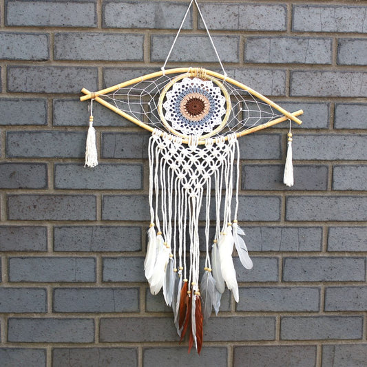 Evil Eye Protection Dreamcatcher White/ Grey/Brown
