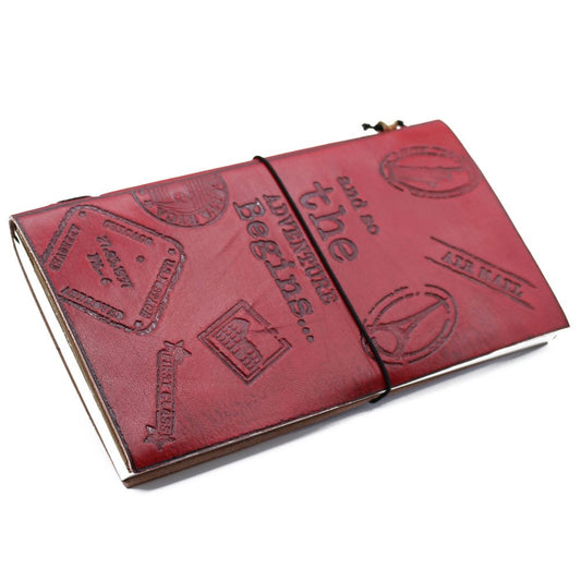 Handmade Leather Journal- The Adventure Begins - Red - (80 pages)