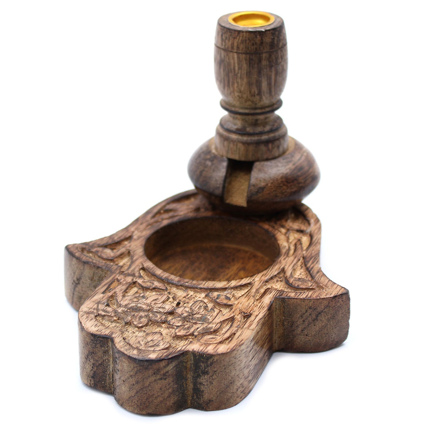Small Mango Wood Backflow Burner - Hamsa