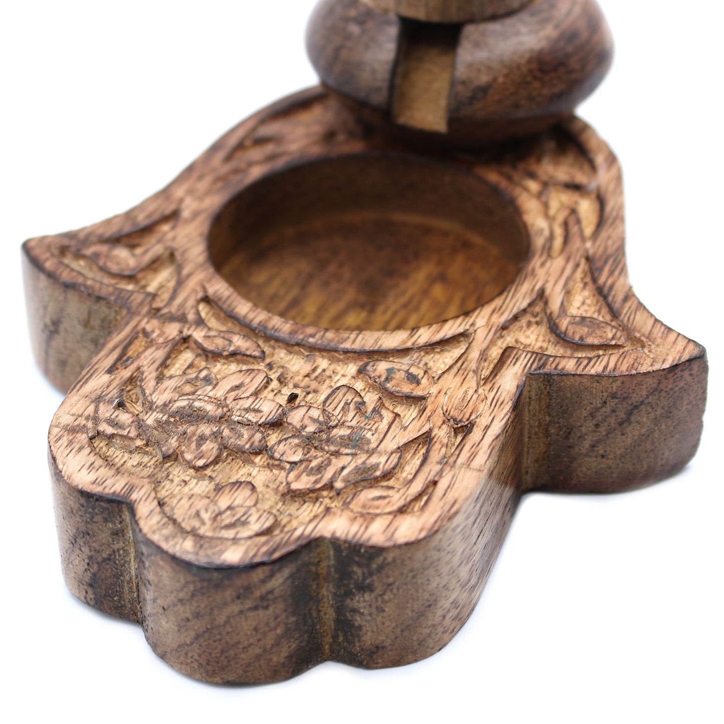 Small Mango Wood Backflow Burner - Hamsa