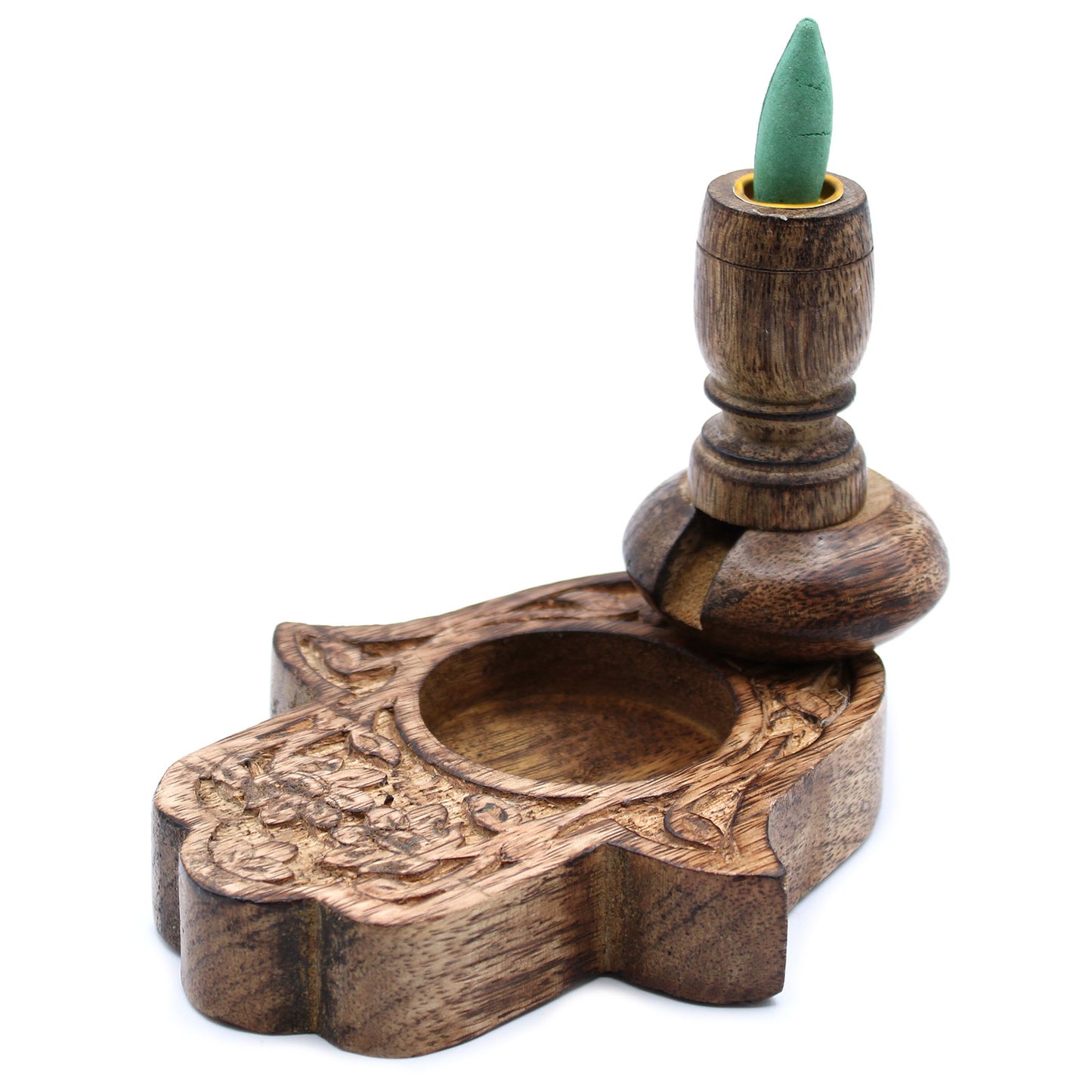 Small Mango Wood Backflow Burner - Hamsa