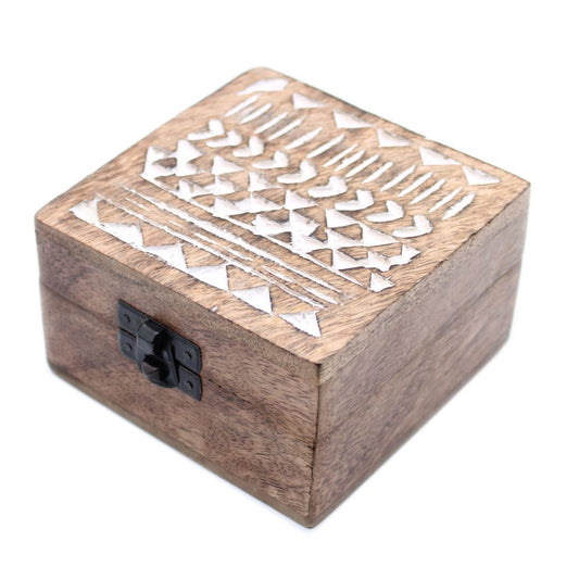 White Washed Wooden Box - 44 Aztec Design