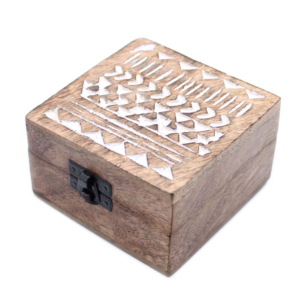 White Washed Wooden Box - 44 Aztec Design