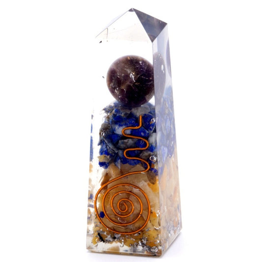 Orgonite Obelisk Power Point Copper, Lapis and Yellow Aventurine - 9025 mm