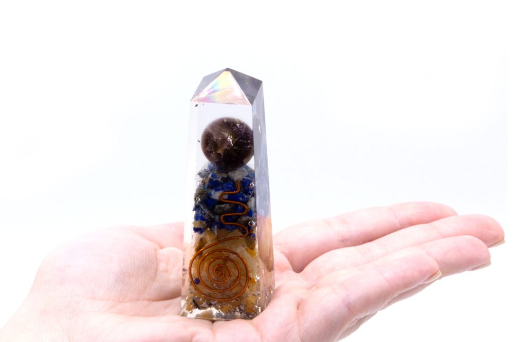 Orgonite Obelisk Power Point Copper, Lapis and Yellow Aventurine - 9025 mm