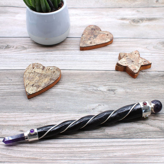 Twisted Healing Wand Silver Amethyst Sphere – amethyst crystal wand for energy cleansing, meditation and spiritual insight