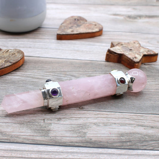 Hexagonal Crystal Healing Wand Rose Quartz – pink crystal wand for emotional healing, love energy and heart-chakra balance