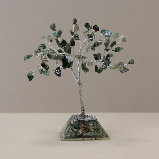 Moss Agate Gemstone Tree with Organite Base - 80 Stone