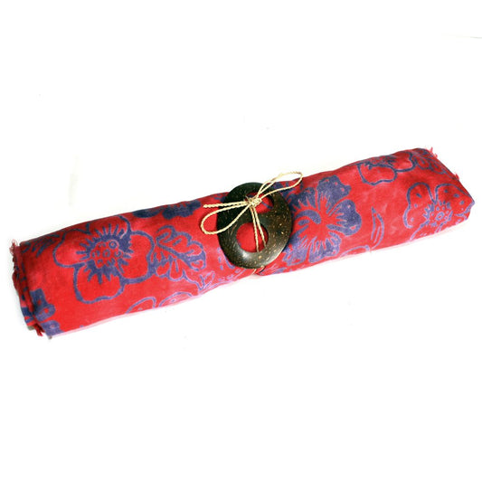 Bali Block Print Sarong - Tropical - Red and Blue