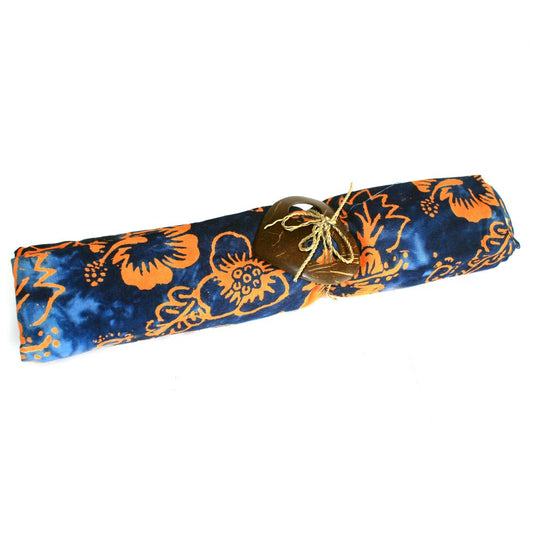 Bali Block Print Sarong - Tropical - Blue and Orange