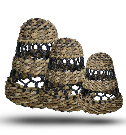 Natural Banana Leaf and Hitam Raffia Lamp Shades - Set of 3