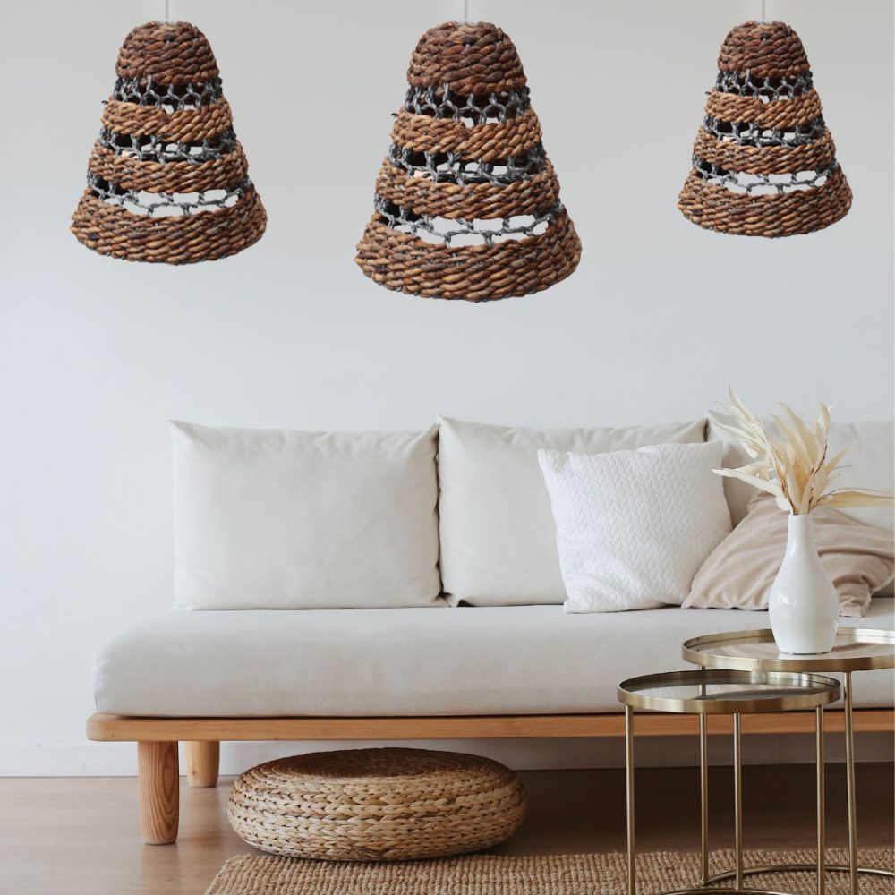 Natural Banana Leaf and Hitam Raffia Lamp Shades - Set of 3