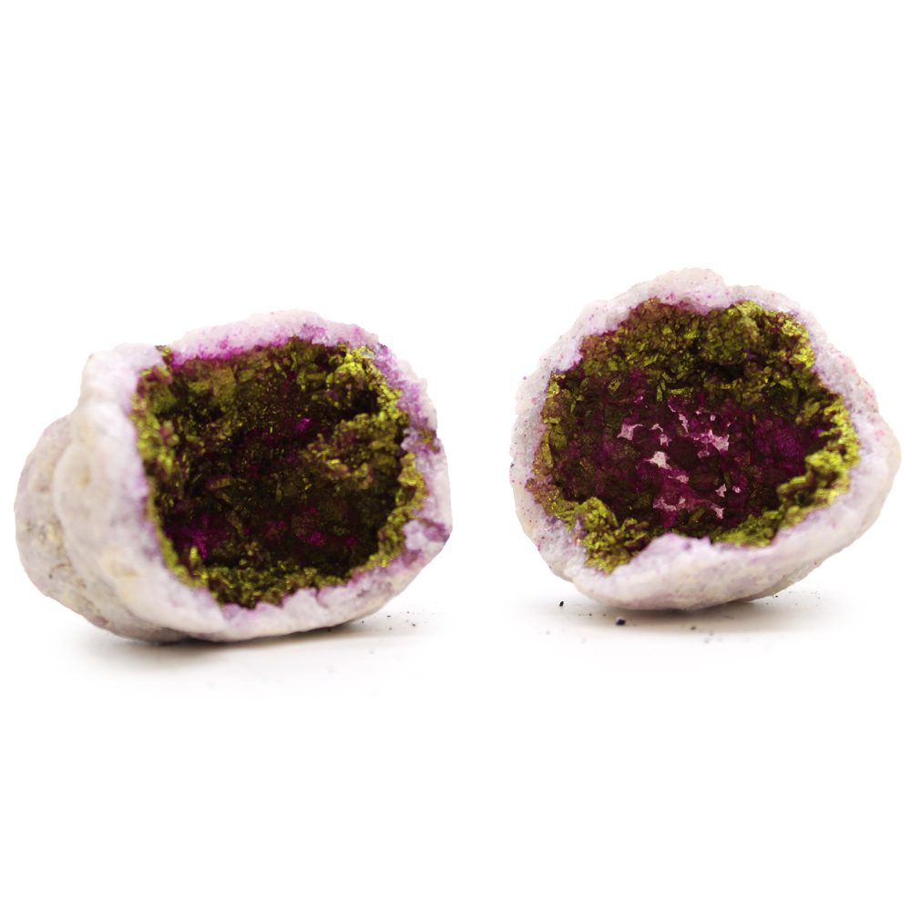Coloured Calcite Geodes - Natural Rock - Pink and Gold