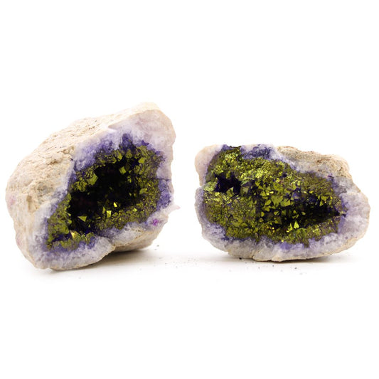 Coloured Calcite Geodes - Natural Rock - Purple and Gold