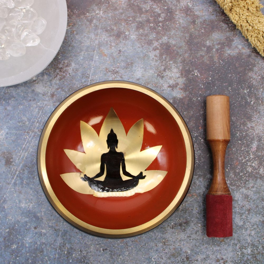 Buddha Singing Bowl Set- Black/Orange 14cm