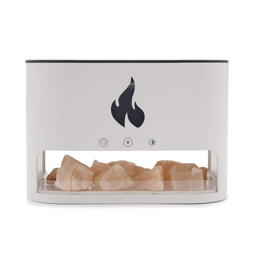 White Blaze Aroma Diffuser - Himalayan Salt Chamber - USB- C - Flame Effect (Salt included)