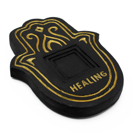 Healing Incense Plate - Black and Gold Lava - Stone Effect