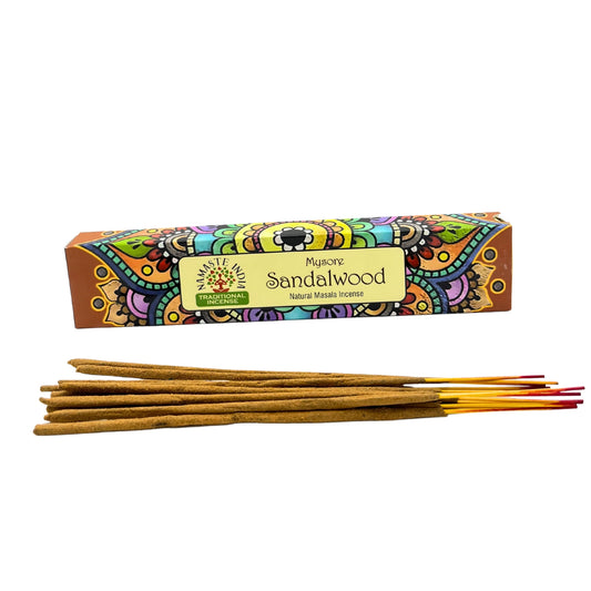 Namaste Mandala Masala Incense - Sandalwood masala incense sticks in packaging, warm woody scent.