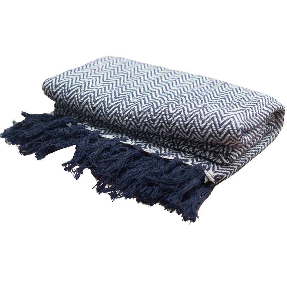 Boho Comfort Throws - 125 x 150 cm - Navy Zigzag