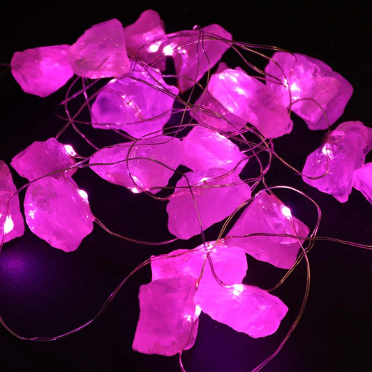 Rose Quartz gemstone enchantment lights pink crystal LED string lights glowing